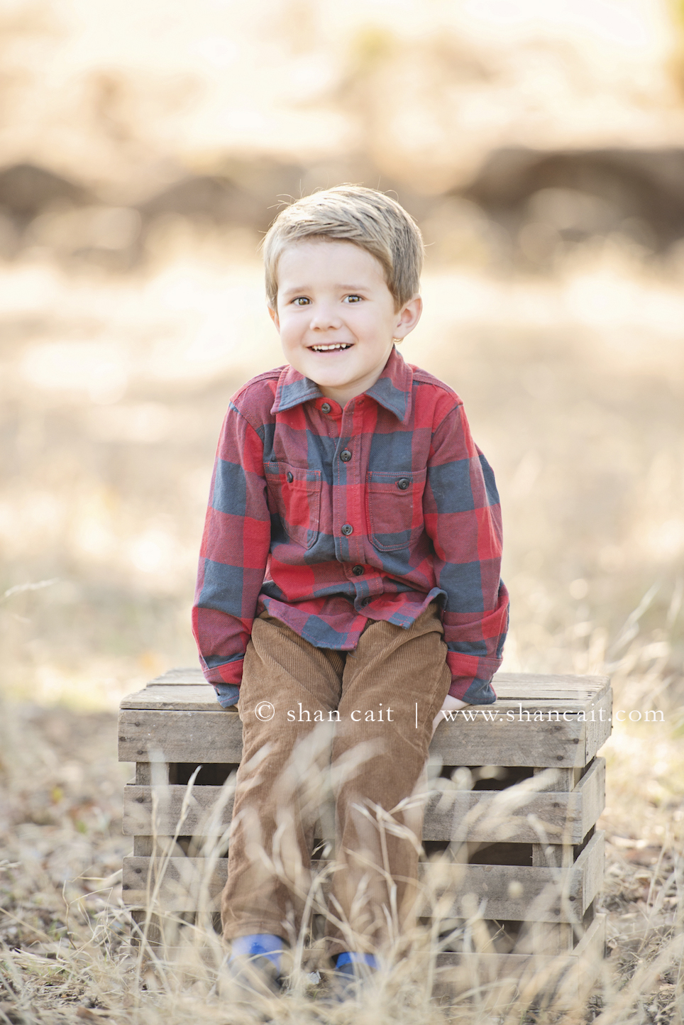 3 year old boy outdoor portrait plaid