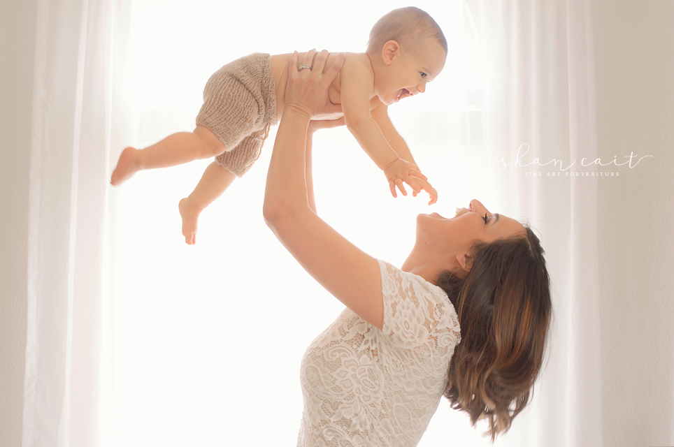 mommy & baby photoshoot inspiration-white curtains-who what wear-lace top